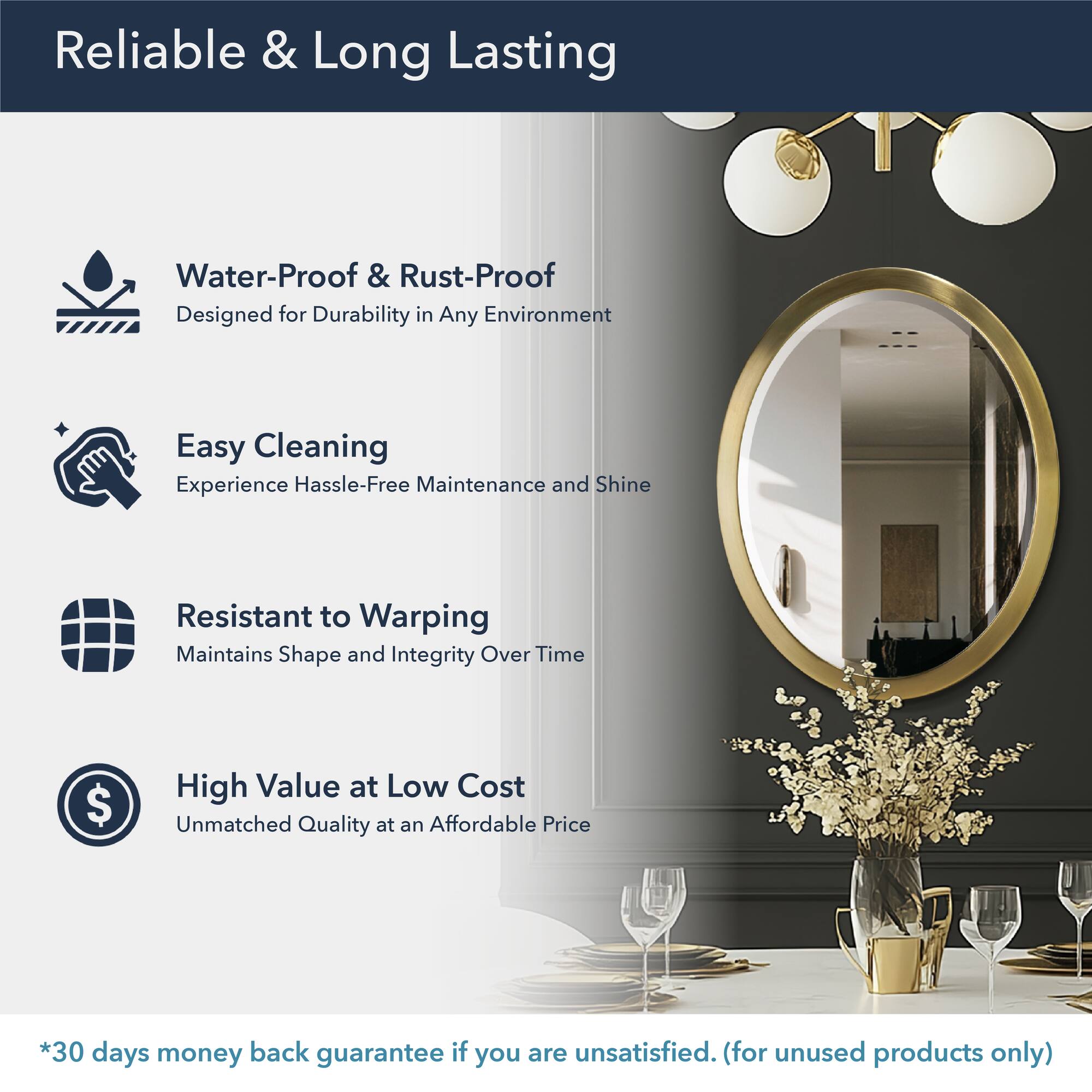 Head West Oval Brushed Gold Metal Framed Bathroom Mirror - 30" x 23"
